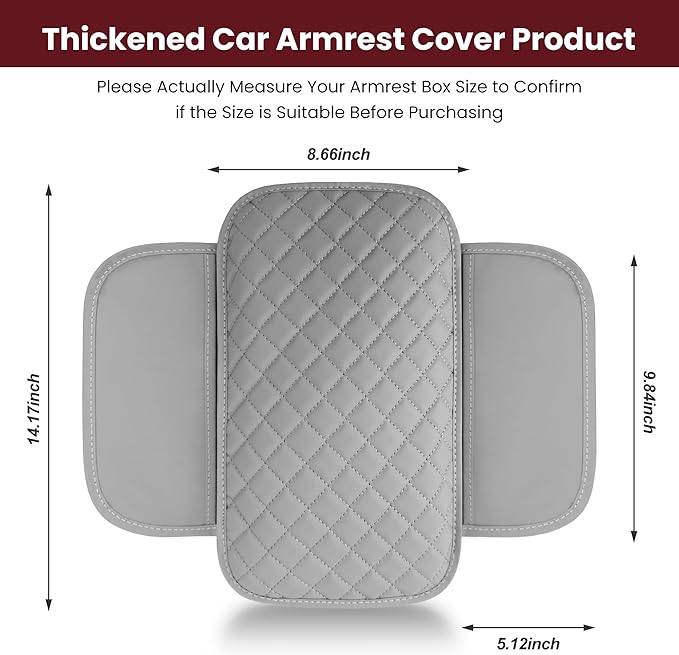 DS Upgraded Car Center Console Cover with 2 Storage,Arm Rest Covers Armrest Cover for Car, Microfiber Leather Car Armrest Cover Cushion, Universal Car Interior Accessories for Vehicles（Gray Longer）