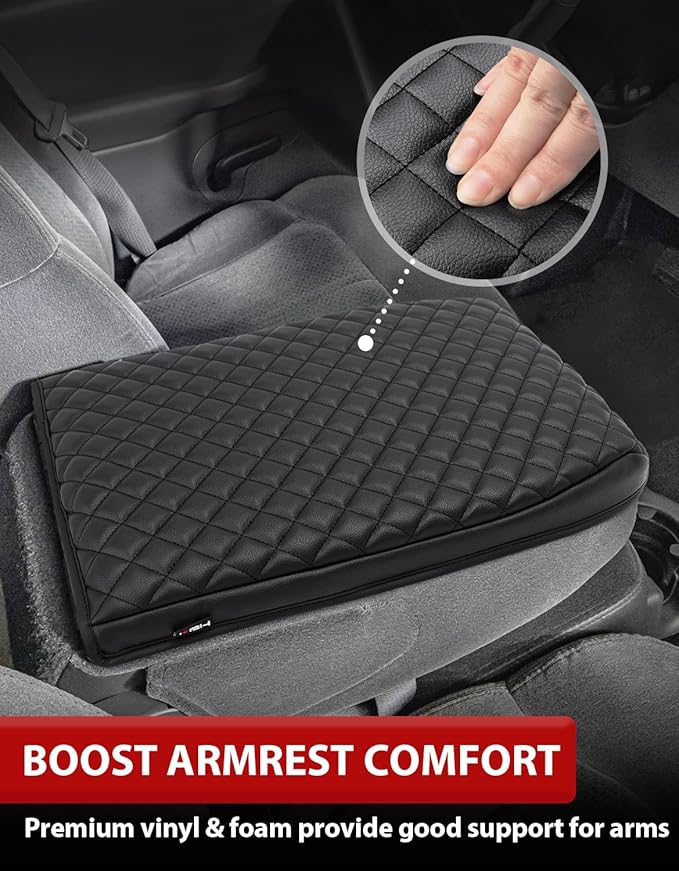 KBH Center Console Armrest Cover for Chevy Silverado & GMC Sierra 1999-2007, Avalanche & Suburban & Tahoe 2002-2006, Vinyl Leather Accessories, Anti-Scratch, Black (Fits Jump Seat Console Only)
