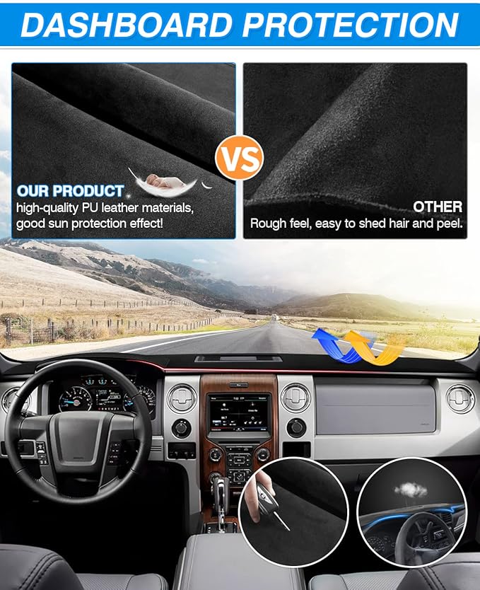 CARTIST Dash Cover Compatible with Ford F-150 F150 Pickup 2009-2014 Accessories Dashboard Cover Mat Non-Slip Pad Carpet Sunshield Protector (with Light Sensor)