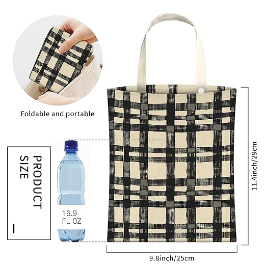 AXZOPDE Cute Car Trash Can, Hanging Canvas Car Back Seat Organizer and Storage Bag, Funny Car Trash Bag For Travelling, Outdoor Cute Beige Black Plaid
