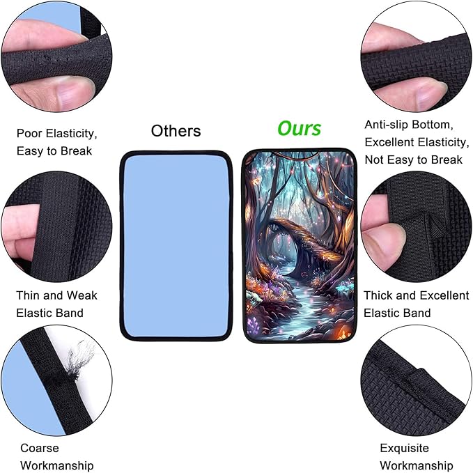 JANENFNA Car Armrest Cover Pads Universal Fashion Cute Auto Center Console Armrest Cover Pad with 2PCS Car Coasters Soft Waterproof Car Armrest Seat Protector for Women,Dream Forest Bridge