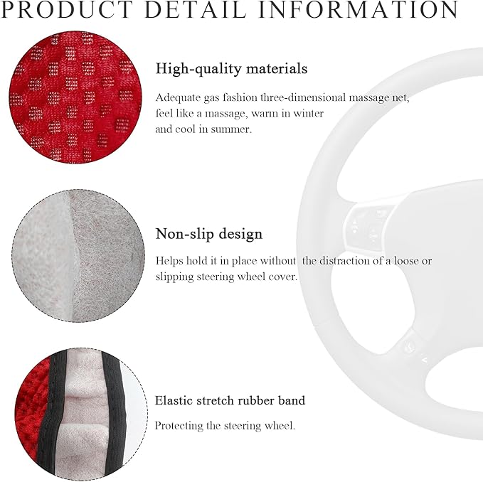 Elastic Steering Wheel Cover, 15"×15" Comfy Breathable Stretch Steering Wheel Protector, Ice-Silk Cloth Polyester Steering Wheel Cover for Men Women, Car Accessories (Wine Red)