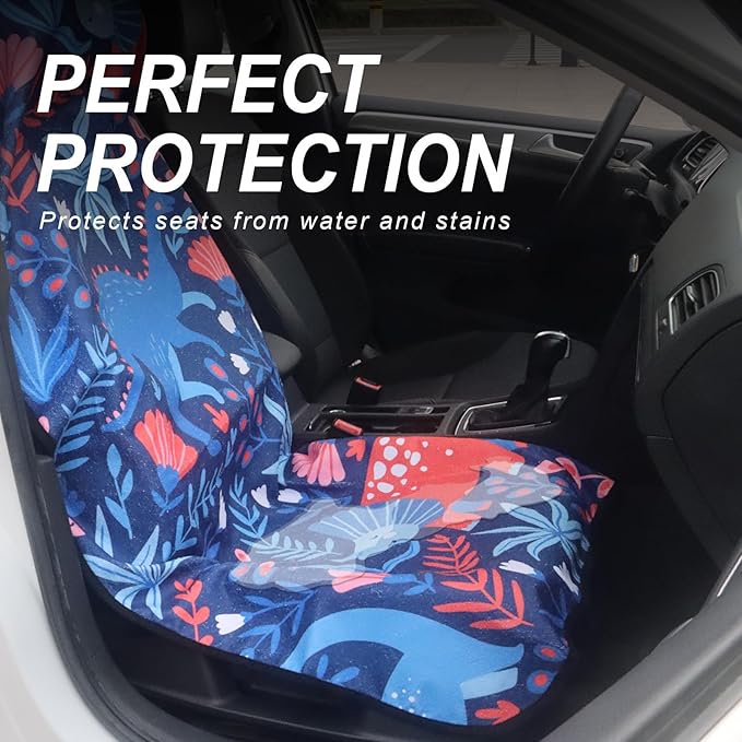 nbnhxnff Sweat Towel Car Seat Cover Protector Front Seats for Gym Workout, Running, Swimming, Beach and Hiking, Waterproof Universal Seat Cover for Car, Trucks, Van & SUV (Dinosaur, 1pcs Front Seat)