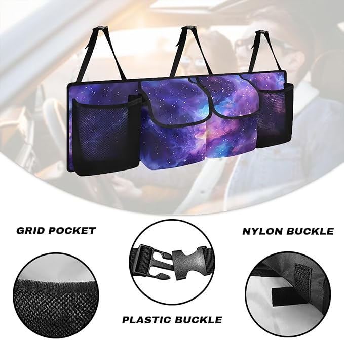 Nebula Galaxy Car Trunk Organizer SUV with 3 Non-slip Strips, Back Hanging Car Storage Organizer with Pockets, Auto Accessories Interior Decoration