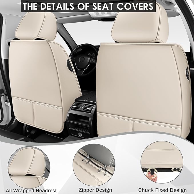 JGDL Car Seat Covers for Subaru Crosstrek 2016-2026, 5 Piece Set Nappa Leather Non-Slip Seat Protectors, Breathable Seat Cover Set. (Deluxe 5 Seats, Beige)