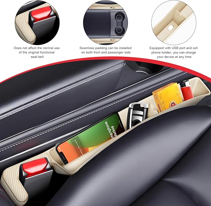 2PCS Car Seat Gap Filler, Automotive Seat Organizer Fill The Gap Between Seat and Console, Universal Car Gap Seat Storage for Phone Wallets and Keys, Car Accessories (Beige)