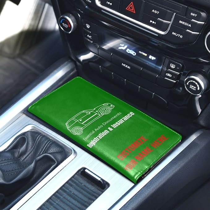 Caihoyu Custom Car Registration and Insurance Card Holder Personalized Leather Glove Box Organize Men Women Wallet Accessories Case for Cards, Essential Document Driver License Green