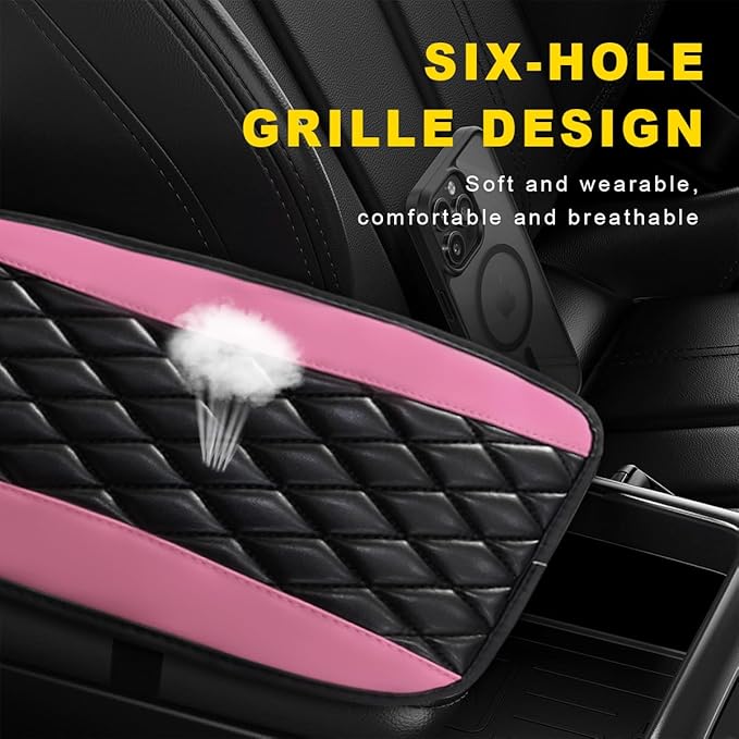 Car Center Console Cushion Pad, 12.6"×7.5" Waterproof Leather Armrest Seat Box Cover Protector, Soft Comfortable Anti-Scratch Arm Rest Console Pad for Most Cars Trucks SUVs (Pink)