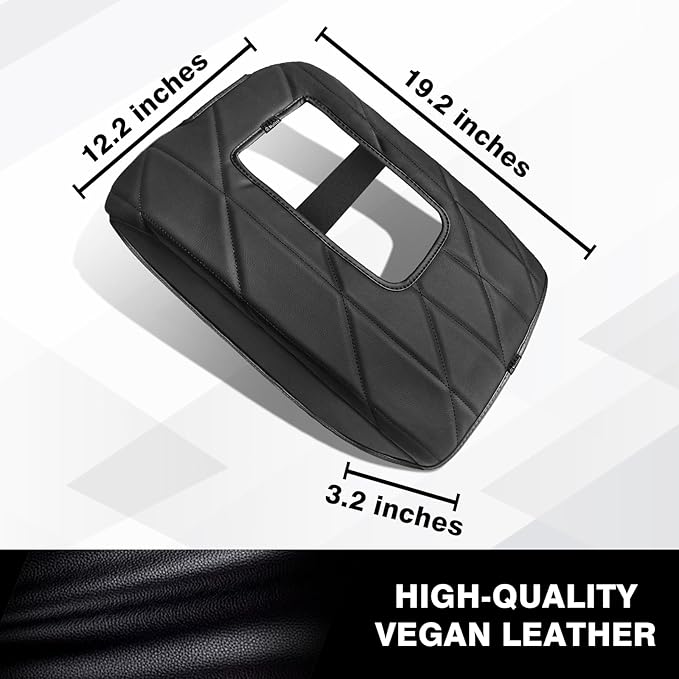 Muslogy Center Console Armrest Cover Compatible with Toyota Tundra 2014-2021 Comfort Armrest Pad Arm Rest Cushion Vegan Leather Protector Regular Thick(Bucket Seat ONLY)