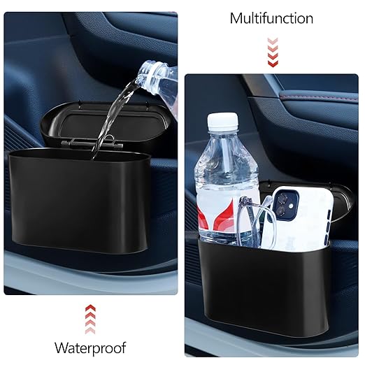 NBTEPEM Car Trash Can with Lid, Mini Auto Garbage Can with 30 Trash Bags, Leakproof Automotive Garbage Container Bin, Multipurpose Organizers and Storage for Car, Home, Office (Black)