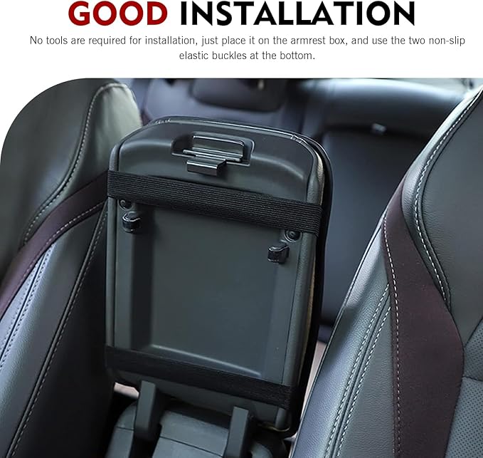Hugwits Car Center Console Armrest Pad, 7.48" x 12.6" Leather Waterproof Armrest Box Mat with Straps, Wear-Resistant Car Center Console Seat Box Cover, Universal for Most Cars (Black Stitching)