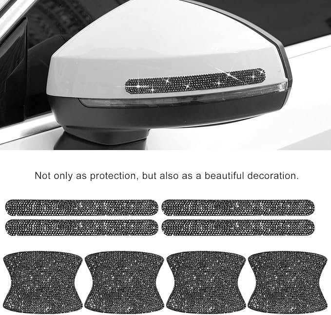 kingsea 8pcs Bling Car Door Handle Protector Stickers,Crystal Rhinestone Glitter Car Door Handles Cup Scratch Protectors Decals Universal (Black)