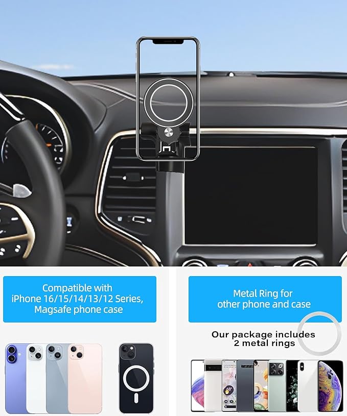 Magnetism Car Phone Holder for Jeep Grand Cherokee 2014-2018 Accessories Compatible with MagSafe Hands-Free 360 Degree Rotation Adjustable Cell Phone Mount Does Not Affect Air Vent