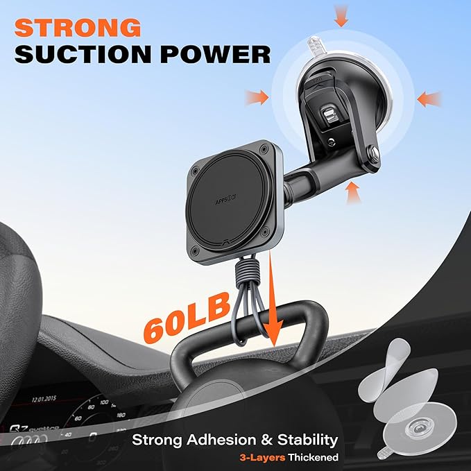 APPS2Car for MagSafe Car Mount【Upgraded 20xN55 Magnets】 Strong Magnetic Phone Holder, Suction Cup Stand for Dashboard Windshield, Adjustable Telescopic Arm, Fit for iPhone 17 16 15 14 13 12 Android