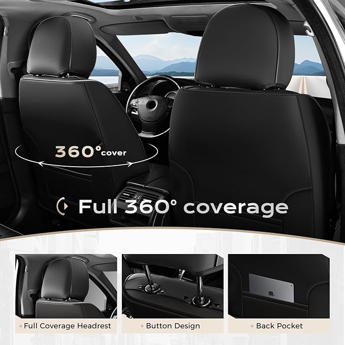 Coverado Seat Covers, Car Seat Covers Full Set, Leather Seat Covers for Cars, Car Seat Protector, Black Car Seat Covers Front Seats and Back Seats Universal Fit for Most Cars Gray
