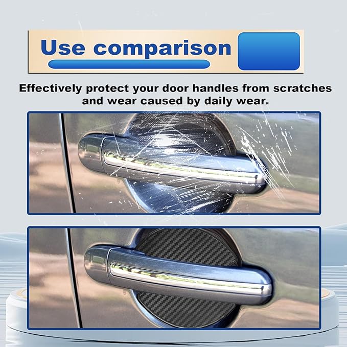 4PCS Car Door Handle Scratch Protector, Universal 3D Carbon Fiber Texture Anti-Scratch Doors Handle Paint Protection Film Cover Accessories for Most Vehicles (Large)