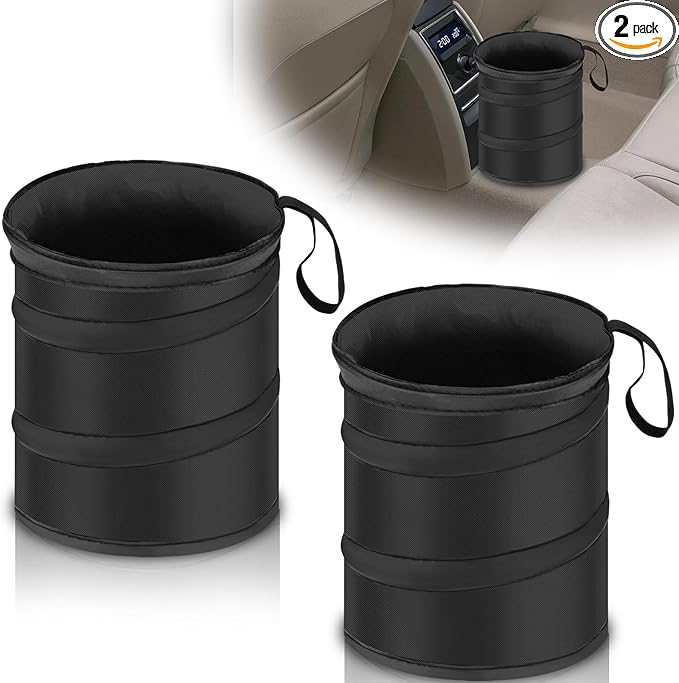 2 PCS Car Trash Can, Collapsible Pop-up Car Garbages Can, Portable Garbage Bin with Elastic Band, Waterproof Small Garbage Can for Back Seat Front Seat, for Outdoor Traveling & Home Use