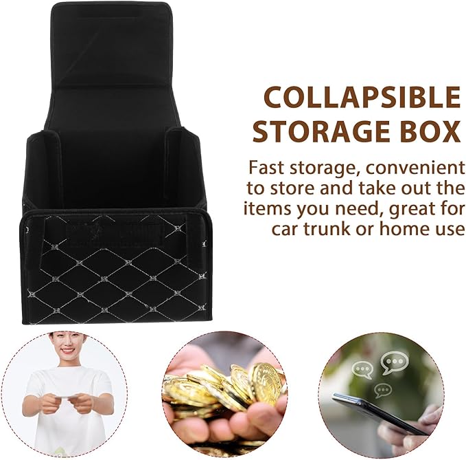 Car Trunk Storage Organizer Box Folding Multi-compartment Black with Gold Stitching Small Size Suv Grocery and Camping Organizer for Vehicle Interior