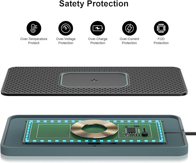 RGB Wireless Car Charging Pad 20W, Magnetic Fast Charging Mat, Non Slip, 30cm USB Cable for Android Smart Phone, Car