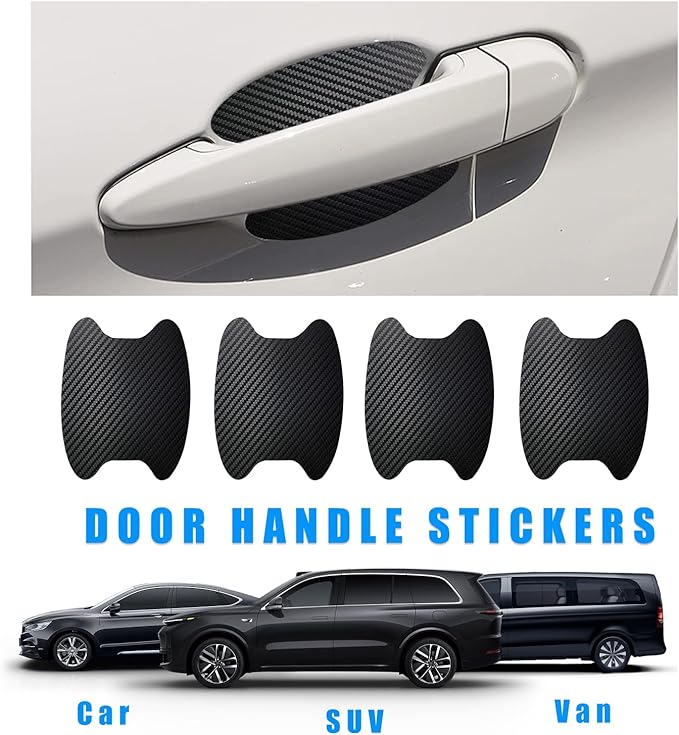 Ziciner 4 PCS Car Door Handle Sticker, Carbon Fiber Texture Auto Door Handle Protective Films, Anti-Scratches Door Side Handle Paint Guard, Universal Vehicle Accessories for Most Cars