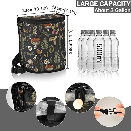 Mushrooms Car Trash Can Vintage Flower Butterfly Dragonfly Car Garbage Bag with Lid Hanging Waterproof Leak Proof Vehicle Storage Bin