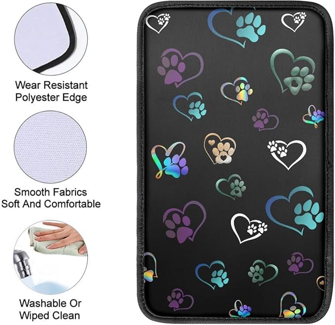 Dreaweet Heart Paw Auto Center Console Armrest Covers for Women Men Dog Paw Heart Arm Rest Cushion Cover Non Slip Arm Rest Pad Universal Car Interior Accessories