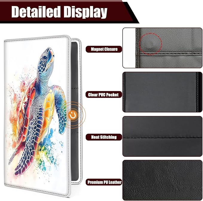 Car Document Holder with Magnetic Shut, Car Registration and Insurance Card Holder, Vehicle Glove Box Organizer Documents, Driver License, Auto Paperwork Organizer Wallet, Colorful Watercolor Turtle
