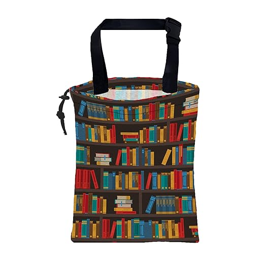 KXWQTRDD Car Garbage Bag Colorful Bookshelves Library Drawstring Car Trash Bag Hanging for Back Seat with Adjustable Buckle Canvas Vehicle Trash Can Easy-to-Install