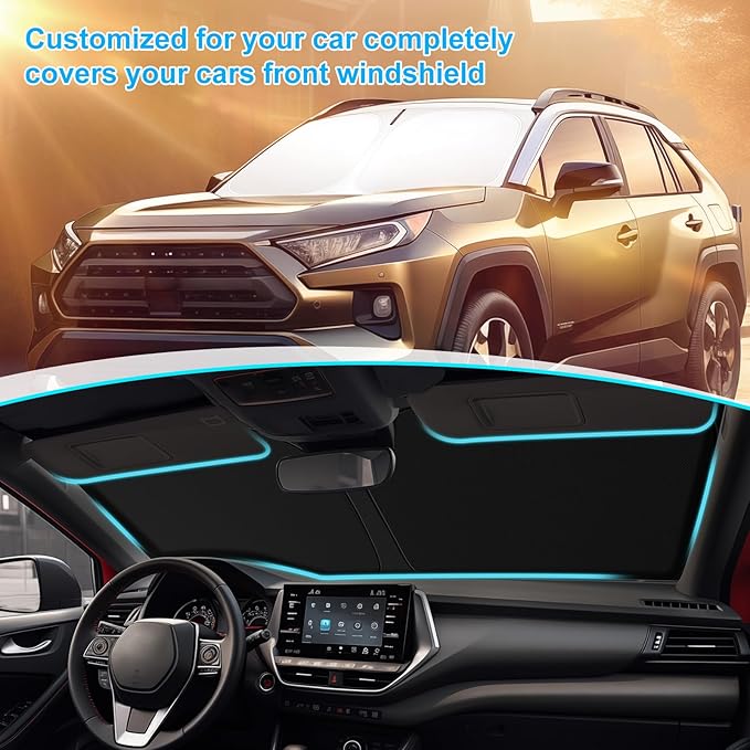 SHINEHOME 2025 Upgrade Front Windshield Sun Shade Foldable RAV4 Sunshade for 2019-2025 2026 RAV4 RAV-4 SUV Crossover, TRD Off-Road, LE XLE Premium Limited Front Window Sunshade Accessories
