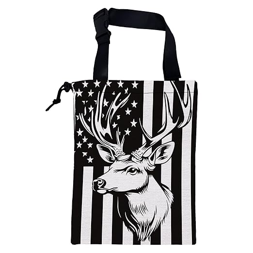 KXWQTRDD Black White American Flag Car Garbage Bag Deer Head Drawstring Car Trash Bag Hanging for Back Seat with Adjustable Buckle Canvas Vehicle Trash Can Easy-to-Install