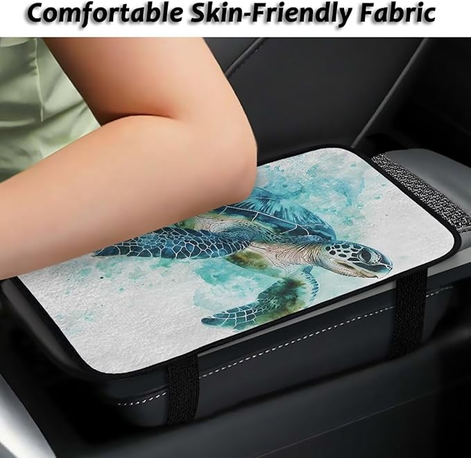 Bulopur Turtle Print Center Console Cover Warmth Armrest Console Cover Flannel Warmth Auto Armrest Console Cover Protect from Pet Claws Thickened Universal Fit for Auto Truck Van SUV