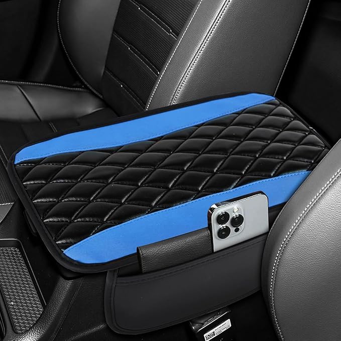Car Center Console Cover for Acura MDX 2022 2023 2024, Memory Foam Arm Rest Cover Pad Comfortable Waterproof Armrest Cushion with 2 Storage Bags Universal Accessories,D/Blue