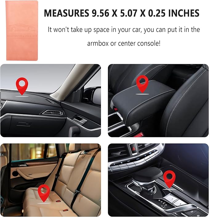 Car Registration and Insurance Holder,PU Leather Car Glove Box Organizer Car Document Holder for ID,Driver's License,Universal Car Organizer Car Accessories for Women/Men (Pink)