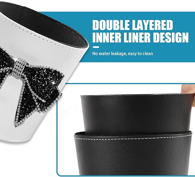 Trash Can for Car Garbage, Hanging with Black Large Diamond Bow Garbage, Waterproof Lined Car Utility Decoration, Suitable for Sedans, SUVs, MPVs & Trucks