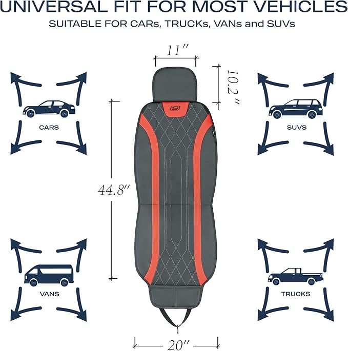 Skechers MAX Cushioning Car Seat Covers,Memory Foam Leather Car Seat Protectors, Airbag Safe Waterproof Sideless Front Seat Covers with Storage Pocket,Universal Fit for Cars Trucks SUV, Red 2PCS