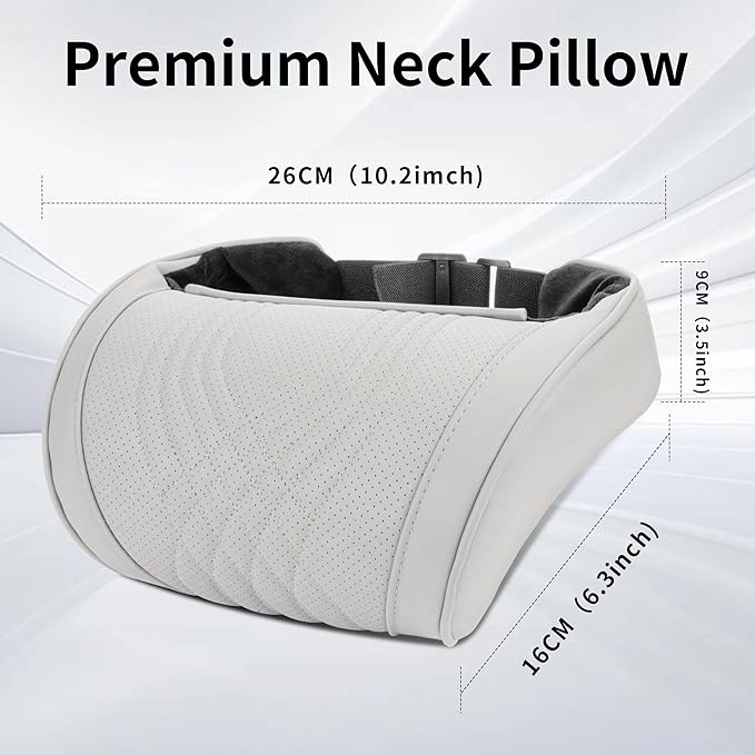 Dapucarin Car Headrest Memory Foam Neck Pillow for Driving with Leather Cover Soft Comfortable Seat Head Pillow Cushion for Most Cars SUV Sedan Home Office Off-White (Beige) (1PC)