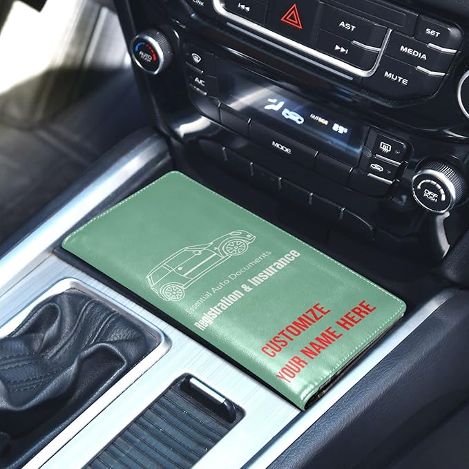 Custom Car Registration and Insurance Card Holder Personalized Leather Glove Box Organize Men Women Wallet Accessories Case for Cards, Essential Document Driver License Sage Green