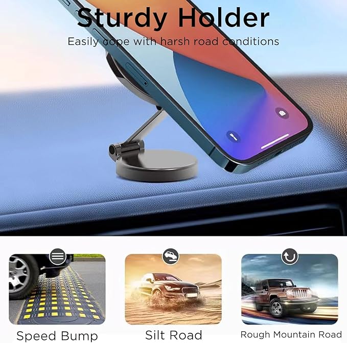 for MagSafe Car Mount, Compatible with MagSafe Car Holder, Foldable Dashboard Magnetic Phone Holder Mount for iPhone 15/14/13/12 Series (Silver)