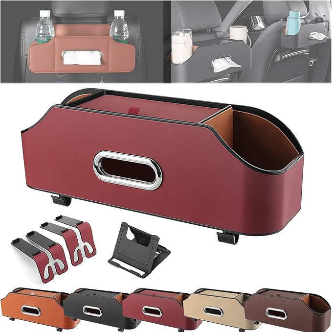3-in-1 Car Backseat Organizer, Multifunctional Car Seat Back Storage Box, Car Organizers and Storage, For Hold Drinks, Handbag, Keep Your Ride Clean & Organized (Hook Installation, Red)