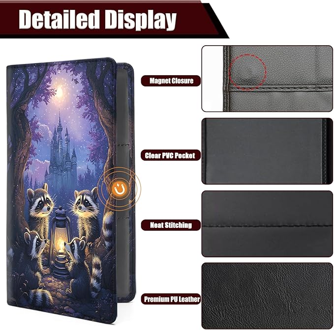 Car Document Holder with Magnetic Shut, Car Registration and Insurance Card Holder, Vehicle Glove Box Organizer Documents, Driver License, Auto Paperwork Organizer Wallet, Raccoons Gathering