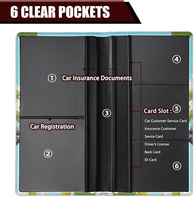 Car Document Holder with Magnetic Shut, Car Registration and Insurance Card Holder, Vehicle Glove Box Organizer Documents, Driver License, Auto Paperwork Organizer Wallet, Red Bird On The Branch
