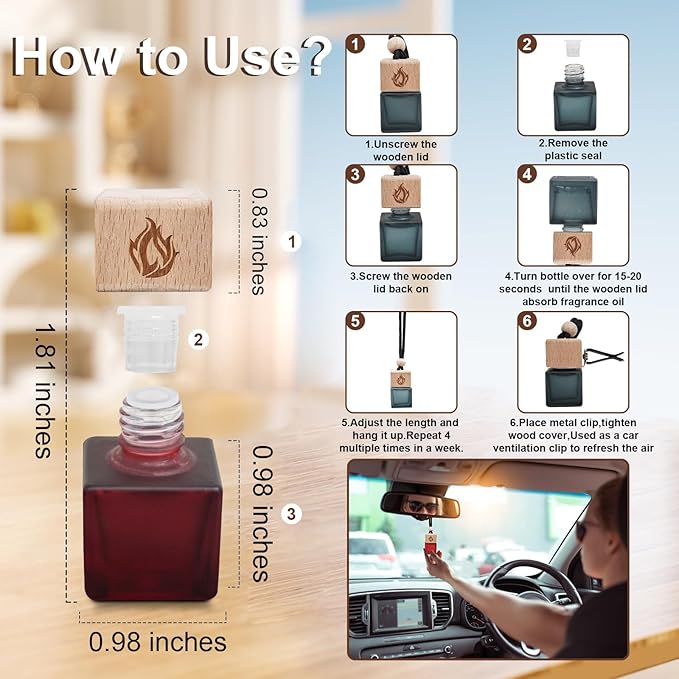 Car Air Freshener Hanging 2 Pack, Rosehip Wine Scent Car Perfume, Long Lasting Automotive Essential Oil Diffuser, Cute Car Accessories for Women Men