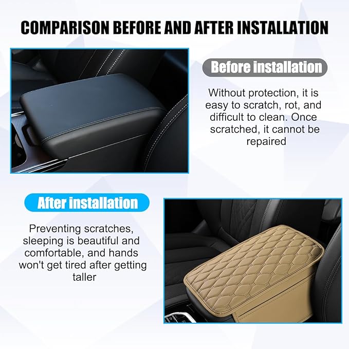 Car Center Console Cover, Leather Vehicle Armrest Cover Cushion with 2 Storage Bags, Automotive Interior Arm Rest Seat Box Pad Accessories, Universal for SUV Sedan Truck (Beige)