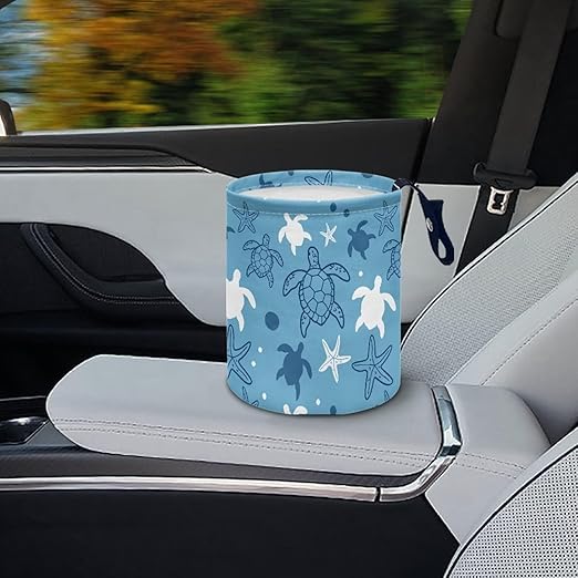 Turtle Print Hanging Car Trash Bag Car Trash Can with Adjustable Buttons Collapsible Multipurpose Car Storage Bag Road Trip Essentials