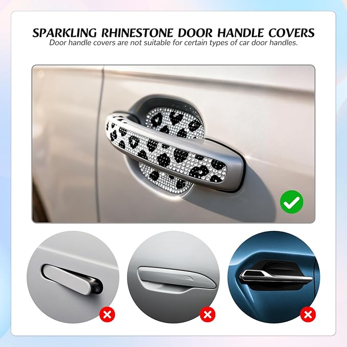 10PCS Bling Car Door Handle Protectors, 4 Door Bowl Stickers + 6 Handle Strips, Crystal Rhinestone Anti-Scratch Car Accessories, Sparkling Auto Decor, Universal for SUV Sedan Truck (Cows)