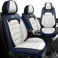 Iceleather Car Seat Covers for Ford Edge 2007-2025,Waterproof Soft Breathable PU Leather Seat Cover with Storage Pockets(Blue&White,Front Set)