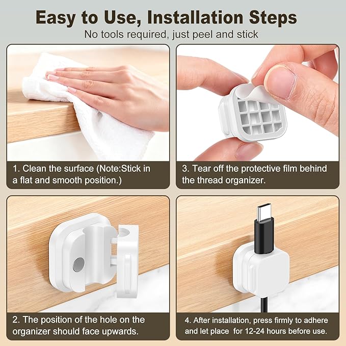 10 Pack Magnetic Cable Clips, Cord Organizer Holder with Strong Adhesive, Desk Cable Management for Home Office Car Desktop Nightstand, Adjustable Wire Keeper (White)