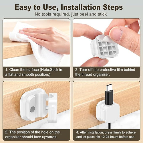 10 Pack Magnetic Cable Clips, Cord Organizer Holder with Strong Adhesive, Desk Cable Management for Home Office Car Desktop Nightstand, Adjustable Wire Keeper (White)