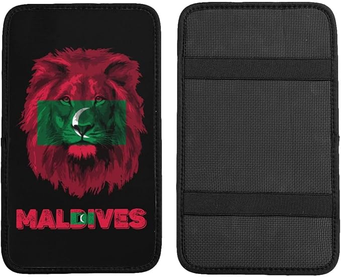 Vintage Maldives Maldivian Flag Lion Head Auto Center Console Armrest Cover Car Handrail Box Cushion Pad Mat Universal Fit Most Vehicle Sedan Truck SUV Soft Comfort Decor Accessories