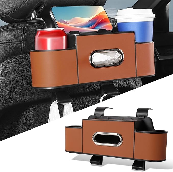2026 New Car Organizer Back Seat, Car Organizers and Storage Box Behind Seat, 3-in-1 Multifunctional Car Backseat Organizer with Cup Holder & Tissue Box for Hold Phone, Snacks, Drinks, Handbag (D*1)
